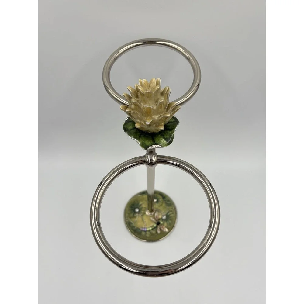 Vintage Jay Strongwater Dragonfly Lotus Double Hand Towel Holder Vanity Stand